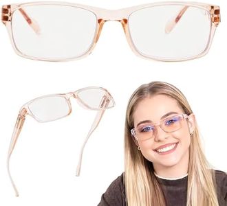 Readerest Blue Light Blocking Reading Glasses (Blush, 1.50 Magnification) - Computer Eyeglasses With Thin Reflective Lens, Antiglare, Eye Strain, UV Protection, Stylish For Men And Women