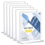 Acrylic Sign Holder 5 x 7 Inch 6 Pack - acrylic display stands for Store table sign holder - Vertical Double-Sided Acrylic Stands, Vendor Booth Display Items - Flyer Holder & Plastic Paper Holder -
