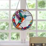 HOTIYOK Colourful Hummingbirds Acrylic Window Hangings Stained Glass Panels Window & Wall Decor for Indoor, Ideal Housewarming Gift Home Decor for Grandma Wife Teacher Bird Lover