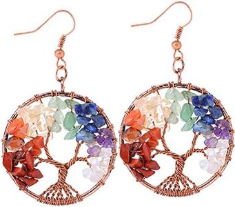 Tree of Life Dangle Earrings Jewelry Handmade Wire Wrapped Earrings for Women (Red Copper)