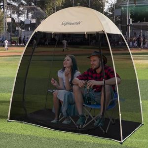 EighteenTek Pod All Weather Sports Tent Shelter Screen House Room Pop Up Gazebo Outdoor Camping Canopy Tent Sun Shade Shelter Mesh Walls Not Waterproof 7'x4'x6.5'H Beige