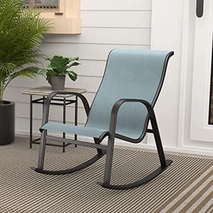 Grand patio Textilène Chaises à Bascule de Jardin, Fauteuil à Bascule, Résistant aux intempéries, Fauteuil Relax pour Intérieur, Extérieur (Bleu, 1PC)