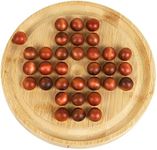 TOWO Wooden Solitaire Game –Peg Solitaire Puzzle Toy - Classic Board Game Marble Chess Mind Game 19.5CM 7.7” Round Board with Wooden Balls One Player Gameplay Brainteaser Puzzle