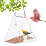 SUNJULY Bird Feeders,Window Bird Feeder With Extra Strong Suction And Chains,Bird Feeders Hanging Sups And Removable Seed Tray With Drainage Holes For Garden Yard, Acrylic Wild Bird Feeder(Triangle)