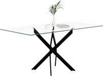 GOLDFAN Glass Dining Table,47 Inches Modern Rectangular Kitchen Table with Black Metal Legs for Dining Room&Living Room