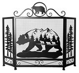 Bear Mountain Scenic Forest Heavy Black Metal 3-Panel Decorative Fireplace Screen