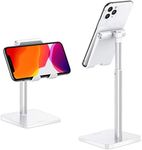 OMOTON Cell Phone Stand, Adjustable Angle Height Phone Holder Desktop for iPhone 13 Mini/13 Pro/13 Pro Max/13/12, Samsung Galaxy and Other Phones (3.5-7.0 Inch), White