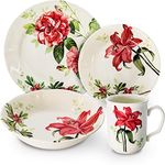 Tudor Royal Collection 24-Piece Round Dinnerware Set, Service for 6, Rosemary Design, Summer Flowers, Plates Bowls Mugs Dishes, High-Gloss Premium Quality