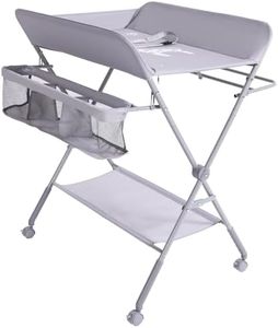 Karaok Baby Changing Table with Wheels, Portable Diper Changing Station with 4-Level Height Adjustment & Storage Rack for Newborn, Infant(Light Grey)