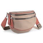 Yigorie Shell Shape Crossbody Ladies Bag Saddle Bag, Nylon Over Shoulder Bag with Long Wide Cross Body Strap, Multi Zips Ladies Crossover Handbags