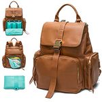 MOMINSIDE Diaper Bag Backpack, Leather Backpack with 14 Pockets, Baby Bag Travel Backpack Baby Registry, Large Capacity, Changing Pad, 4 Insulated Pockets, Wet Bag (Brown)