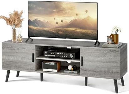 SUPERJARE TV Stand for 55 Inch TV, Entertainment Center with Adjustable Shelf, 2 Cabinets, TV Console Table, Media Console, Solid Wood Feet, Cord Holes, for Living Room, Bedroom, Grey