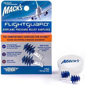 Mack’s Flightguard Airplane Pressure Relief Earplugs – 26dB NRR – Comfortable, Safe, Travel Ear Plugs