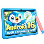 2026 Upgraded TABWEE Kids Tablet 10 Inch,Android 16 Tablets for Kids Ages 3-12, 12GB(4+8) RAM 64GB ROM 2TB TF, Toddler Learning Tablet with Parental Control, Kid-Proof Cover, Stylus, EyeCare Screen