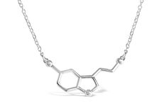 Rosa Vila Happiness Serotonin Molecule Necklace For Women, Happy Serotonin Necklace, Science Jewelry For Women, Ideal Necklaces For Teacher, Professor, Chemistry Grad, And Science Lovers (Silver Tone)