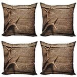 Ambesonne Antlers Decorative Throw Pillow Case Pack of 4, Deer Antlers on Wood Table Rustic Texture Surface Hunting Season Fall Gathering Art, Cushion Cover for Couch Living Room Car, 24", Umber