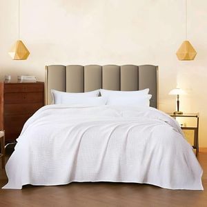 Ultra-Soft Cotton Waffle Blanket – Lightweight, Breathable & Cozy | Perfect for Spring & Summer | Skin-Friendly Blanket for Couch & Bed | Single Size, White