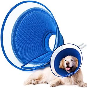 YUNXANIW Dog & Cat Recovery Collars, Soft Elizabethan Cone Collars for SurgeryBreathable Mesh Recovery Collar, Soft Adjustablet Dog Cones and Cat Cones for After Surge (S, BLUE)