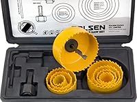 TOLSEN 9BM120 11pcs Hole Saw Pilot Drill Bit Kits for Plywood Drywall Wood Plastic,Yellow,3/4 inch 7/8 inch 1 1/8 inch 1 1/4 inch 1 1/2 inch 1 1/3 inch 2 inch 2.5 inch