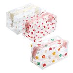 Cute Pencil Case Kawaii Pencil Pouch, Flowers Pencil Box Bag Clear Pen Case Organizer Holder, Large Capacity Stationery Storage Bag with Zipper for School Supplies, Travel, Office 3 Pack