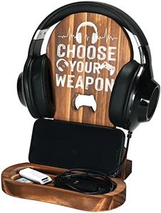 CryCarrot Gamer Gifts for Teenage Boys, Gaming Headphone Stand for Men, Gaming Room Desk Decor Wooden Headset Holder, Son Boyfriend Husband Game Lover Gifts -Choose Your Weapon