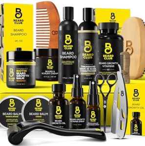 The Beard Club Ultimate Beard Growth Kit - Derma Roller, Growth Oil, Vitamins, Vitamin Spray, Biotin Balm, Conditioner, Cream, Balms, Shampoo, Razor, Scissors, Combs, Brush, Cleansing Spray - Gift Set