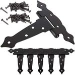 6 Pack Black Gate Hinges, 5 Inch Heavy Duty Strap Hinges for Wooden Barn Doors, Tee Hinge T Hinge Shed Door Hinges Hardware for Wood Fence Swing Gate Windows, Classic Metal T-Strap Hinge