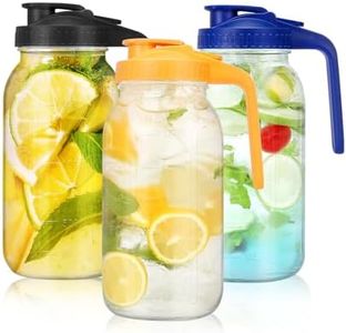 Veri Beond Sun Tea Glass Pitcher for Outside ，1/2 Gallon Iced Tea Mason Jar with Lid，for Cold Brew, Breast Milk, Lemonade, Coffee, Flavored Water(3 Pack, Black, blue, yellow)