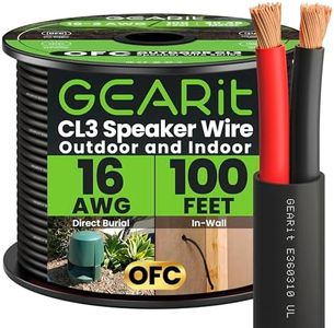GearIT 16 AWG CL3 OFC Outdoor Speaker Wire, Pro Series 16 Gauge (100 Feet / 30.48 Meters/Black) Oxygen Free Copper UL CL3 Rated for Outdoor Direct Burial and in-Wall Installation Speaker Cable