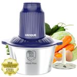 UN1QUE Electirc Chopper for Kicthen, Up to 690W Meat Grinders, 2 Speed Modes, One Touch Operation, 304 Stainless Steel Bowl Food Processor with Egg Whisk & Egg Beater, Vegetables, Meat, Onion, Mince