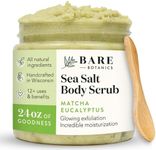 Bare Botanics Matcha Eucalyptus Body Scrub 24oz | Made in Madison, WI | All Natural Body Scrub w/Skin Loving Moisturizers | Vegan & Cruelty Free Sea Salt Exfoliator w/a Cute Wooden Spoon