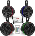 PyleUsa Waterproof Off-Road Speakers with Amplifier 4 Inch 800W 4-Channel Marine Grade Wakeboard Tower System w/ RGB Lights,Remote, Full Range Outdoor Audio Stereo Speaker for ATV,UTV,Quad, Jeep, Boat