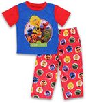 Sesame Street Elmo Toddler Boys 2 piece Short Sleeves Pants Pajamas Set (2T, Red/Blue)