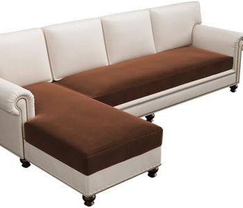 H.VERSAILTEX Fleece L Shaped Couch Cover 2 Piece Stretch Couch Covers for Sectional Sofa Thick Soft Sofa Cover for Dogs Feature Comfortable and Durable Fabric, (3 Seater + 1 Chaise, Caramel)