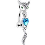 Body Candy Steel Blue Accent Heart Fierce Foxy Fox Dangle Top Mount Belly Ring