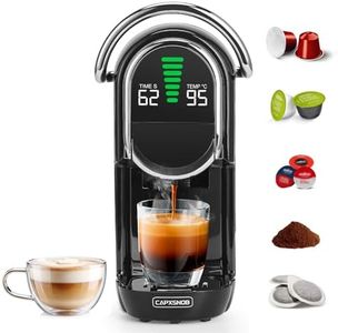 Magician1 Machine à café Capsules pour Nespresso, Dolce Gusto, Lavazza A Modo Mio, Dosettes ESE 44mm et Café Moulu, Température et Taille Tasse Réglable, 20Bar, Cafetière Chaud ou Froid
