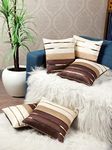 Gifts Island Polyester Set Of 5 Cushion Covers 16 Inch X 16 Inch 3D Golden Striped Brown-Beige Throw Pillow/Cushion Covers (40.64 X 40.64 Cm Brown), 350 TC