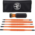 Klein Tools 32288 Insulated Screwdriver, 8-in-1 Screwdriver Set with Interchangeable Blades, 3 Phillips, 3 Slotted and 2 Square Tips, Black/Orange