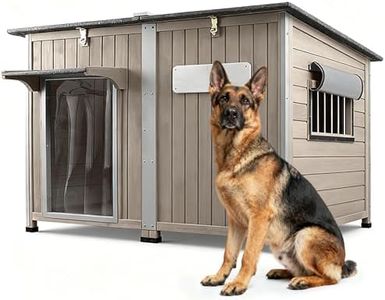 Ketive 55"L Dog House Outdoor Large Breed Extra XL Wooden Dog House with Weatherproof Asphalt Roof, All-Around Iron Frame, Removable Floor, Openable Top Roof, Air Vents Window for Medium to Large Dogs