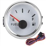 Marine Boat Tank Level Gauge Indicator,52mm/2in Tank Level Gauge 0-190ohm Pointer Meter for Marine Boat Car(White Dial Silver Frame)