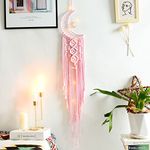 Styleonme Moon Macrame Wall Pediments, Moon Dream Catcher, Boho Room Decor, Teen Girls Room Decor, Gifts for Mom, Gifts for Women, Gifts for Girls, Moon Textiles Handmade (Pink)