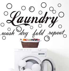 23 Pieces Characteristic Laundry Room Vinyl Wall Decal Saying Wash Dry Fold Repeat Wall Sticker Bubble Sticker Decals Laundry Art Signs Wall Quote Sticker for Decoration (19.7 x 15 inches)