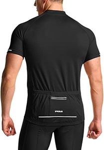 TSLA Men's Short Sleeve Bike Cycling Jersey, Quick Dry Breathable Reflective Biking Shirts with 3 Rear Pockets, Half-Zip Raglan MCT04-BLK AU_XLarge Size