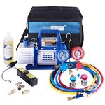 VIVOHOME 110V 1/3 HP 4CFM Single Stage Rotary Vane Air Vacuum Pump and R134a AC Manifold Gauge Set Kit with Leak Detector Carry Bag for HVAC Air Conditioning Refrigeration Recharging ETL Listed