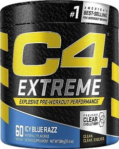 C4 Extreme Pre Workout Powder Icy Blue Razz | Sugar Free Preworkout Energy Supplement for Men & Women | 200mg Caffeine + beta Alanine + Creatine | 60 Servings