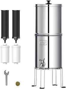 AQUA CREST Gravity Water Filter System, 304 Stainless Steel Countertop System with 4 Filters and Anti-Slip Stand, Reduce Fluoride and Chlorine, 2.25G, for Home, Camping, RVing, Off-Grid, Emergencies