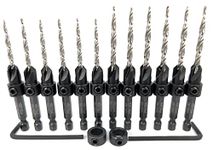 FTG USA Countersink Drill Bit Set 6 Pc #6 (9/64"), 6 Pc #8 (11/64") Tapered Countersink Bit, Stop Collar, Hex Wrench, Woodworking Countersink Drill Bits