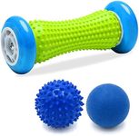 GreenLife® Foot Roller Massager Set of 3 Relieve Plantar Fasciitis, massage roller, muscle roller, feet massager, foot roller, foot massage, Firm Lacrosse Ball For Back Pain, Spiky Roller Ball for Deep Tissue, Foot Pain Relief, Foot Arch Pain, Relax Shoulder Foot Back Leg Hand, Acupresssure Recovery, 1 Roller & 2 Massage Balls