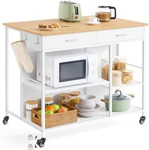 VASAGLE Kitchen Rolling Island, Mobile Kitchen Cart with Storage on Wheels, 27.6 x 43.3 x 35.4 Inches, 2 Drawers, 2 Hooks, for Dining Room, Oak Beige and Matte White UKKI011Y01