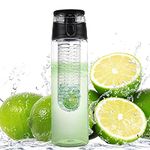 Just Infuser Plastic Bottle for Fruit Infusion, Detox Water | FDA Approved, BPA Free and Shatterproof | 800 ml, Transparent, Pack of 1